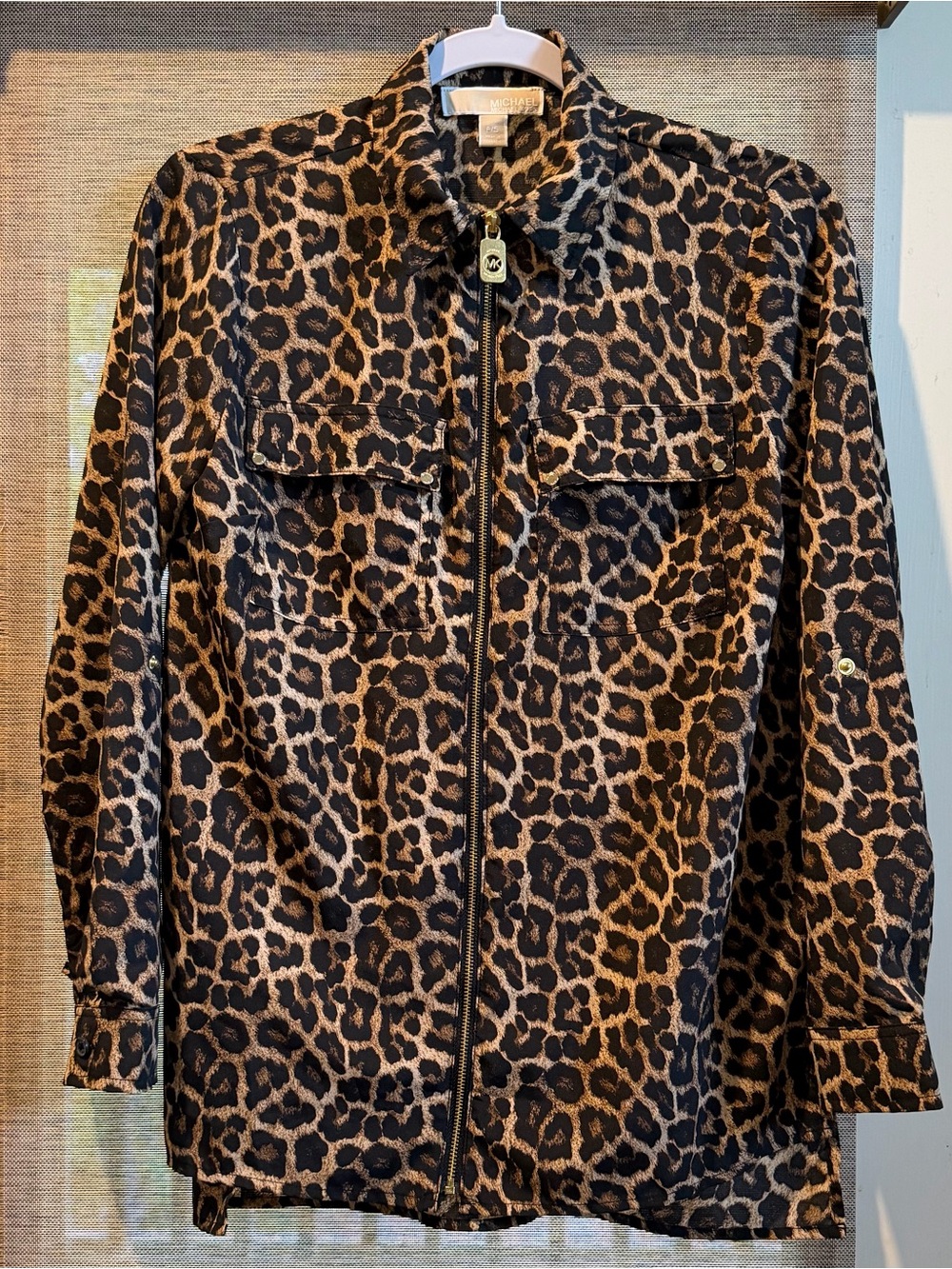 Michael Kors Brown and Black Leopard Print Shirt Jacket